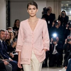 NWOT Jordan Linen Bland Tunic 3/4 Sleeve Embroidery Pink XL